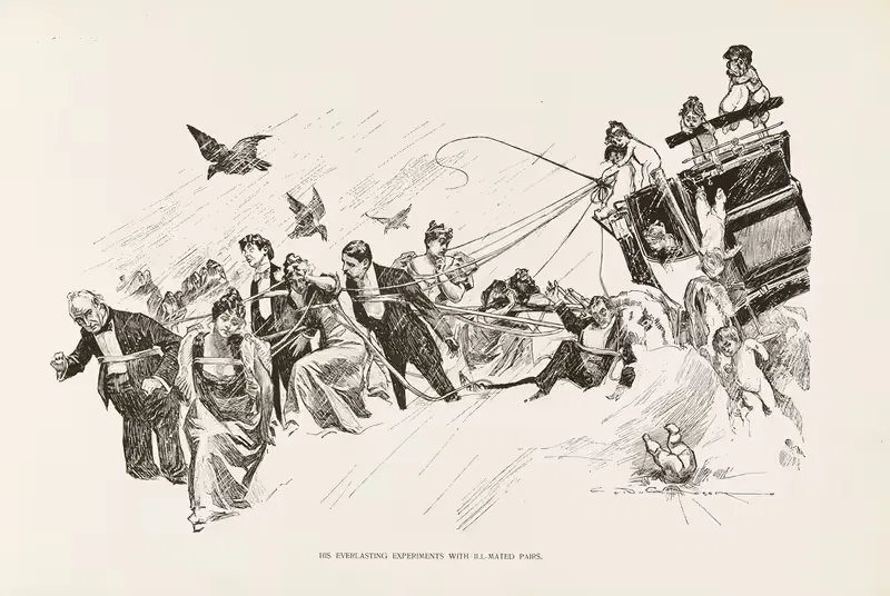 Его вечные эксперименты с неподходящими парами by Чарльз Дана Гибсон, 1896 — digital art print download