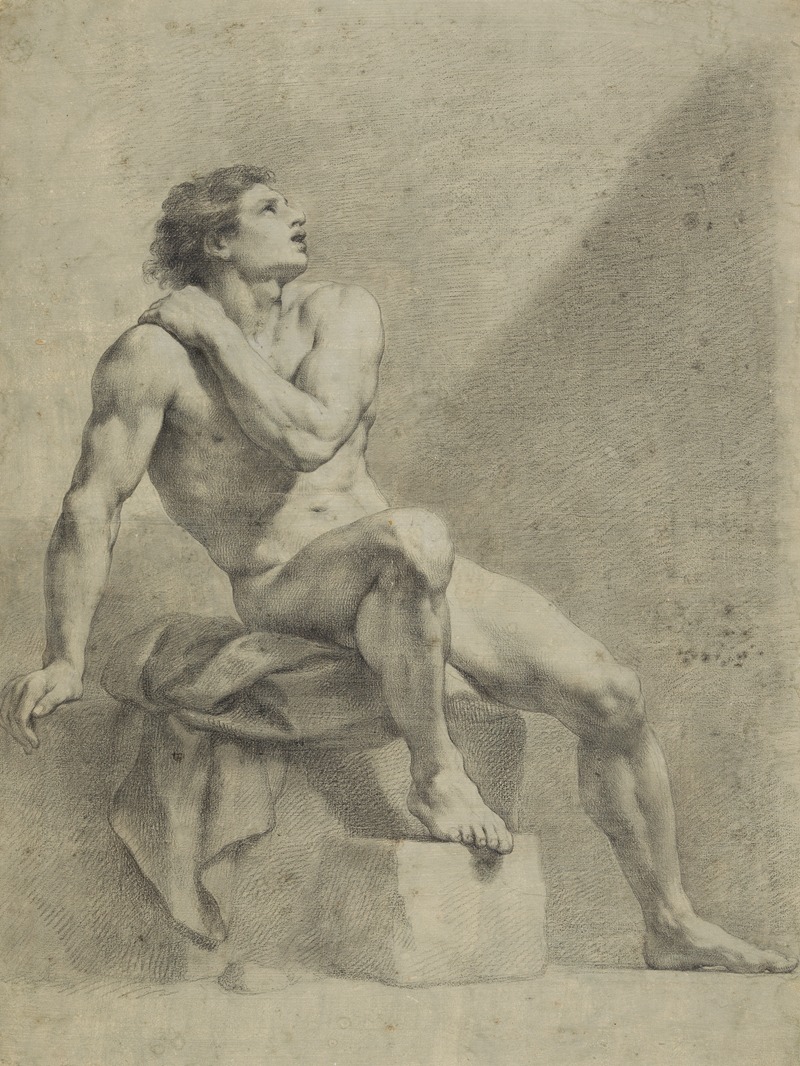 Sitzender männlicher Akt, schräg nach rechts, aufschauend — Anton Raphael Mengs