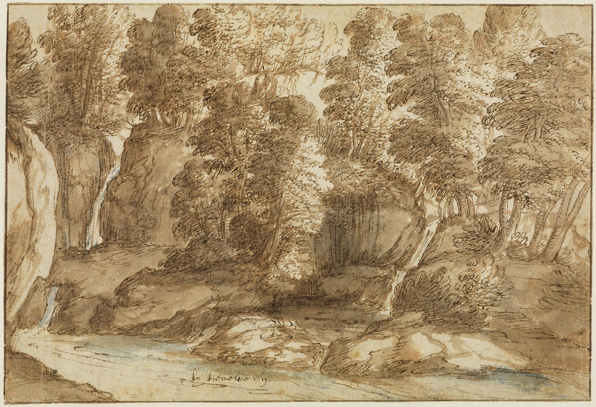 Waldlandschaft bei Tivoli by Cornelis van Poelenburg — digital art print download