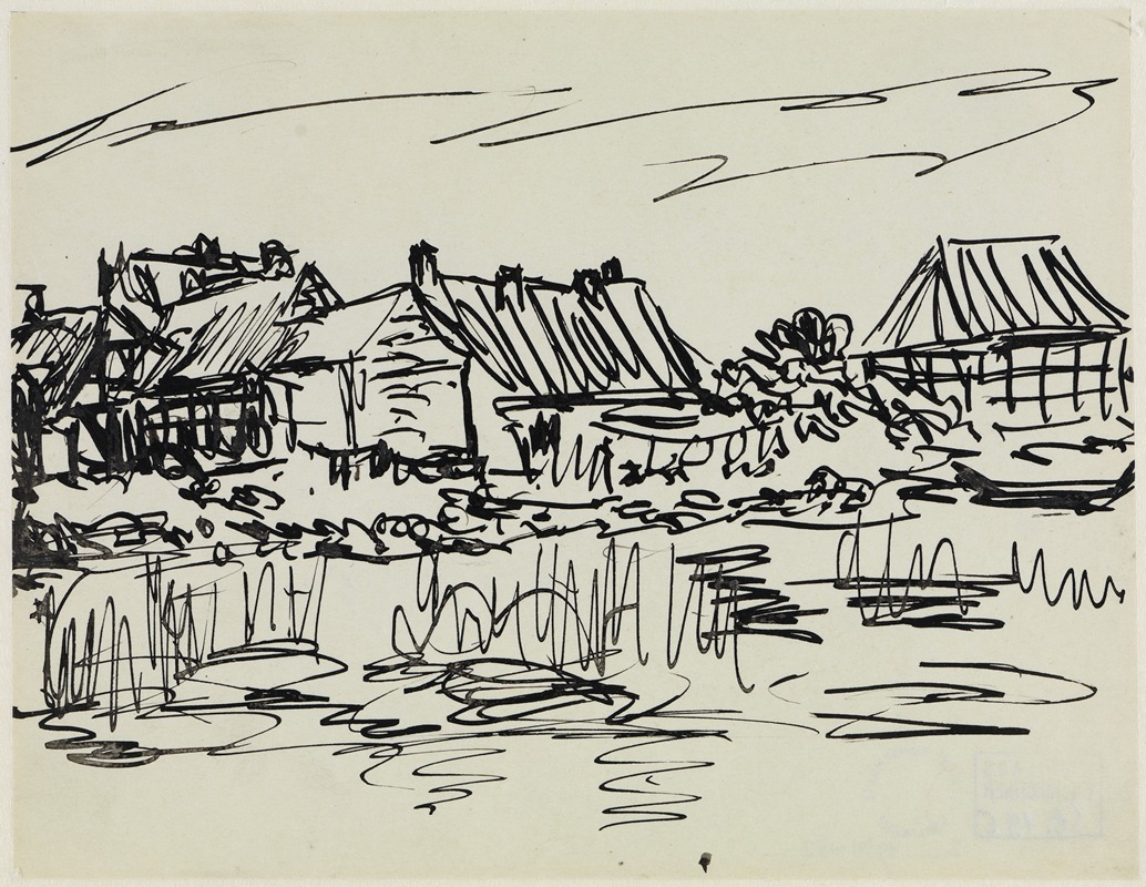 Bauernhäuser am Wasser (Fehmarn) by Эрнст Людвиг Кирхнер, 1908 — digital art print download