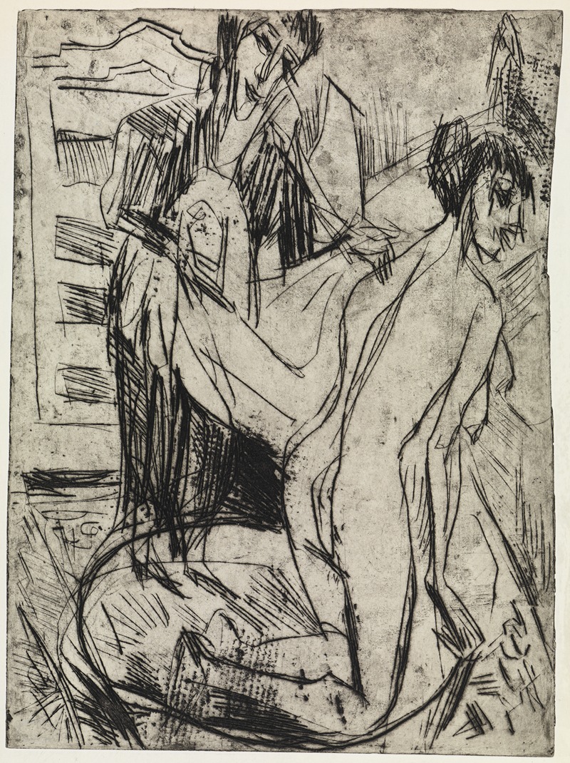 Frau trocknet eine Badende ab — Ernst Ludwig Kirchner