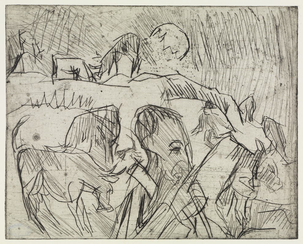 Hirt mit Kühen am Berg by Эрнст Людвиг Кирхнер, 1918 — digital art print download