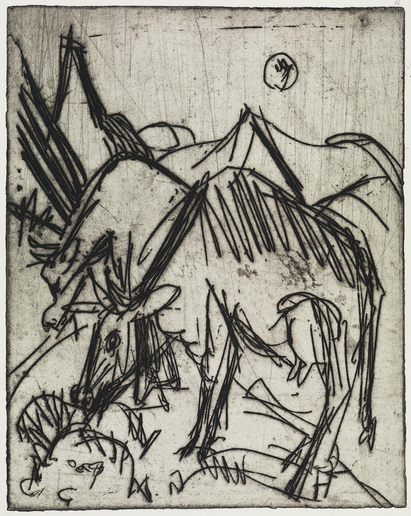 Im Mondschein weidende Kühe by Эрнст Людвиг Кирхнер, 1919 — digital art print download