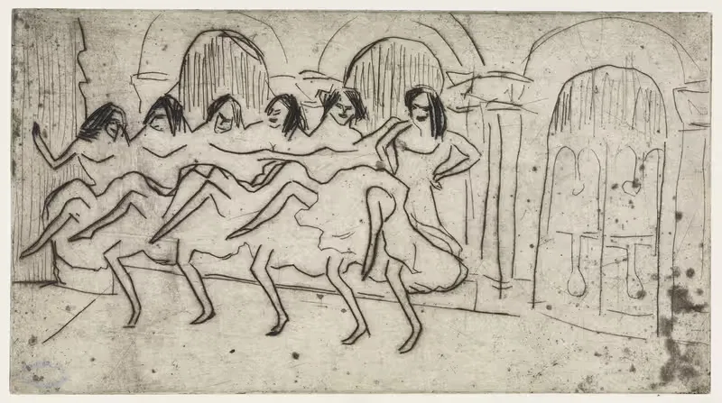 Sechs Tänzerinnen vor Bogendekoration — Ernst Ludwig Kirchner