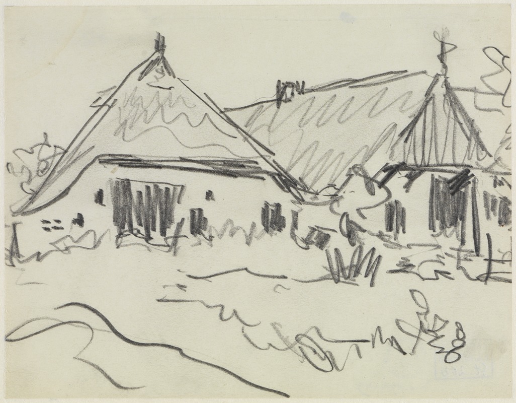 Zwei Bauernhäuser auf Fehmarn by Эрнст Людвиг Кирхнер, 1908 — digital art print download