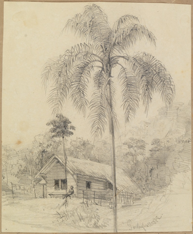 Blockhaus und Palme (mit Staffage) — Ferdinand Keller
