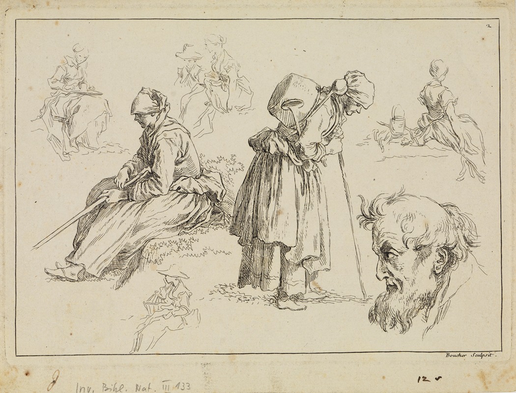 Figure studies by Франсуа Буше, 1735 — digital art print download