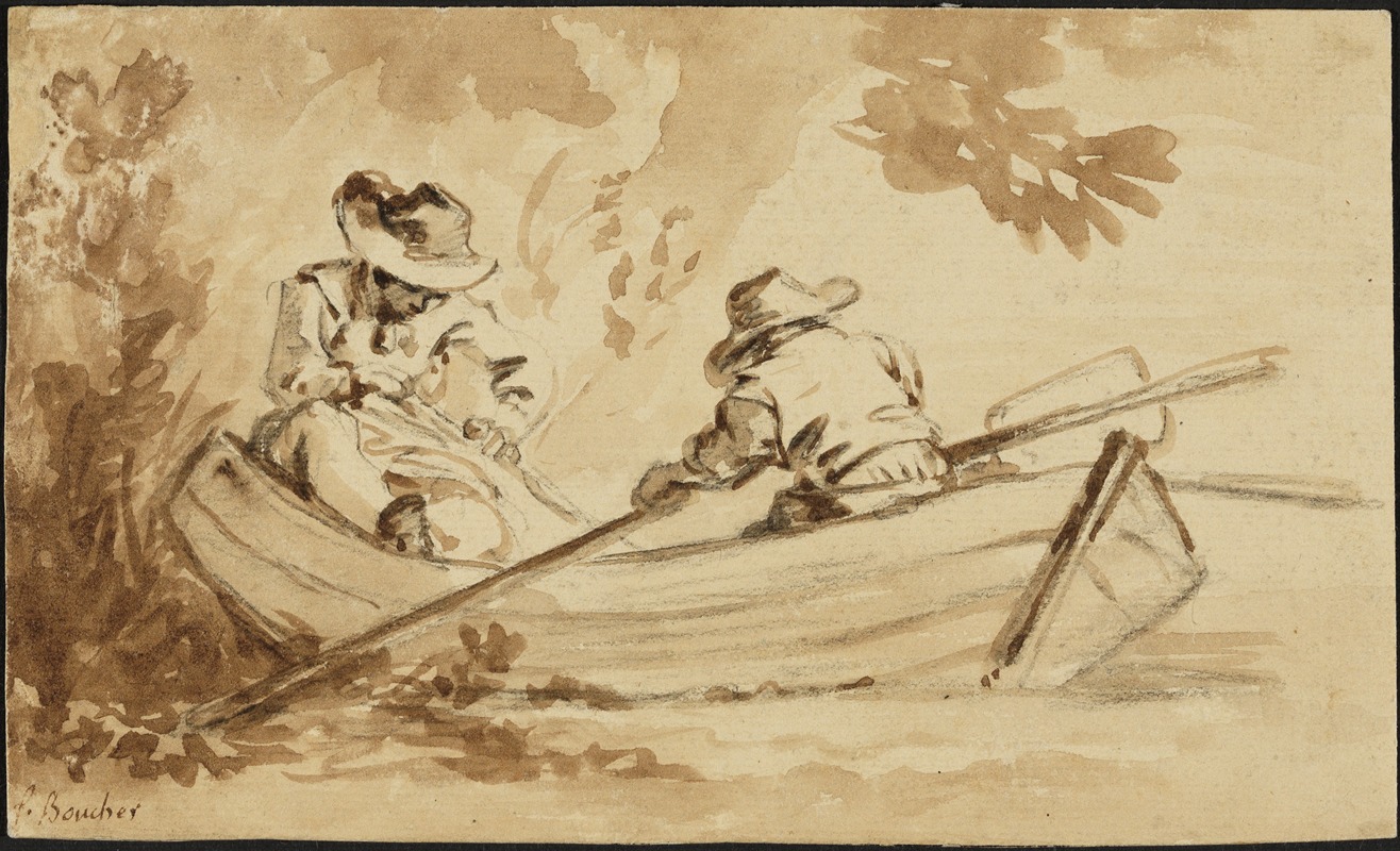Zwei Männer im Ruderboot by Франсуа Буше — digital art print download