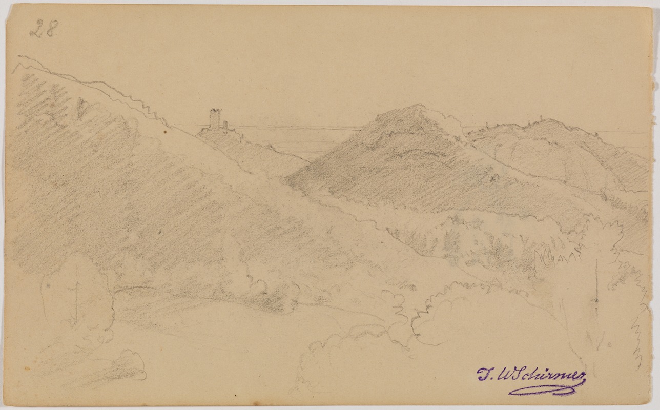 Gebirgslandschaft mit Burg, fol. 28 — Johann Wilhelm Schirmer