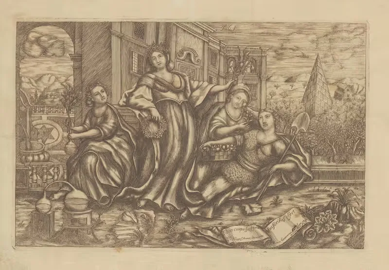 Flora, Botany, Physics and Pomona by Filippo Arena, 1767-1768 — digital art print download