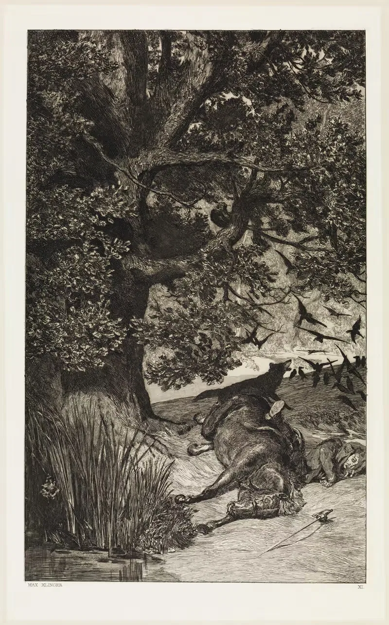 Падший всадник (Интермеццо, Опус IV, Лист 11) by Макс Клингер, 1881 — digital art print download