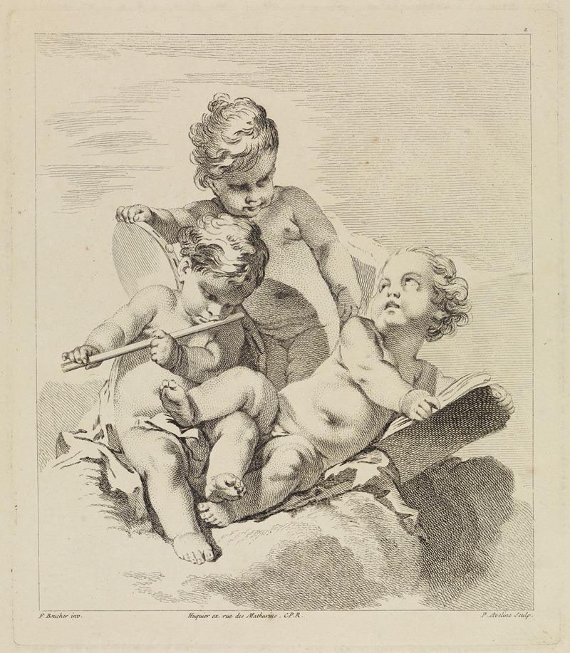 Drei Kinder mit Querflöte und Tamburin — Pierre-Alexandre Aveline