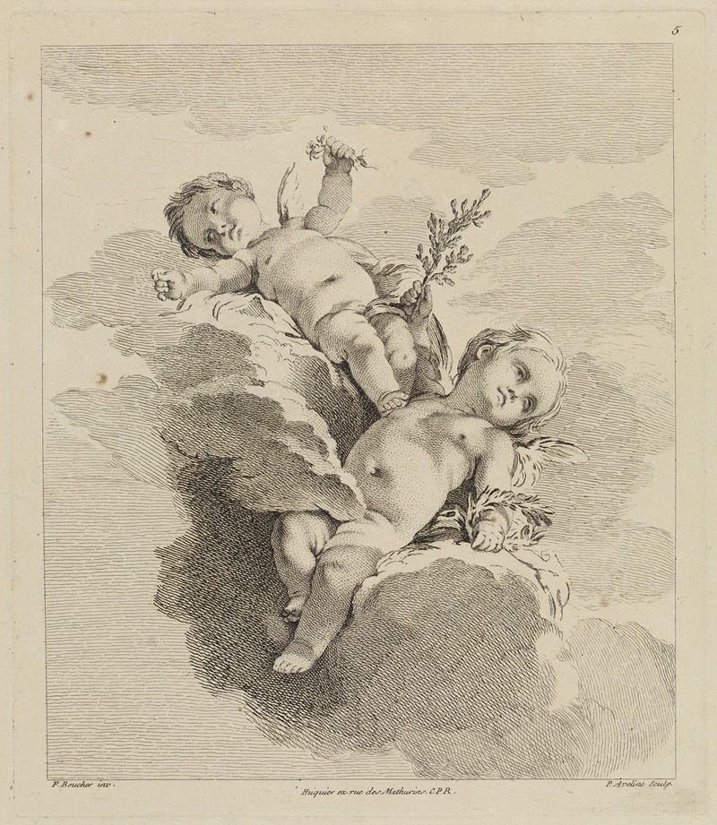 Zwei Putten mit Lorbeerkranz by Pierre-Alexandre Aveline — digital art print download