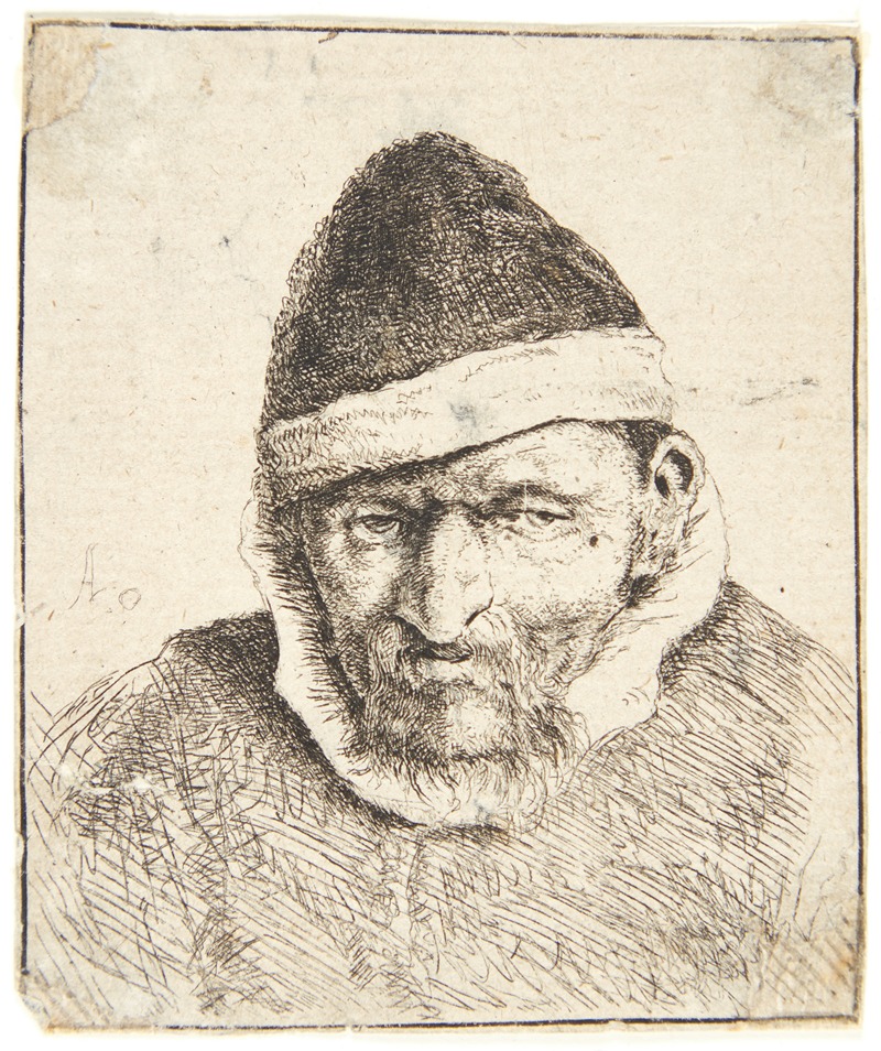 Peasant with pointed fur hat by Адриан ван Остаде, 1640 — digital art print download