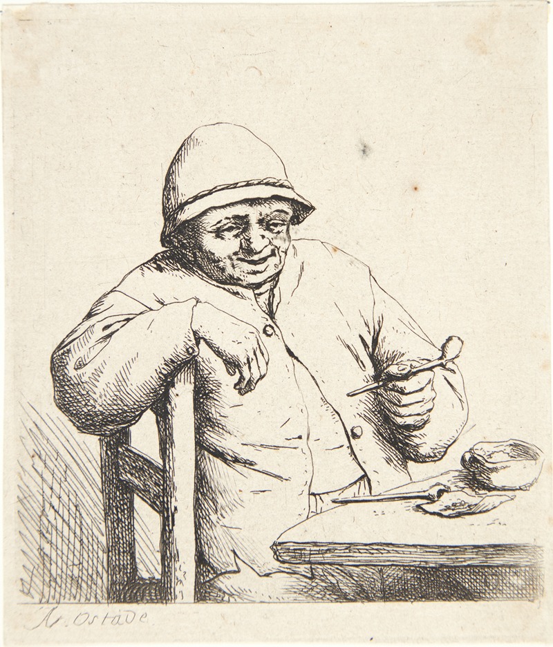 Farmer, sitting at a table with a pipe in his hand — Adriaen van Ostade