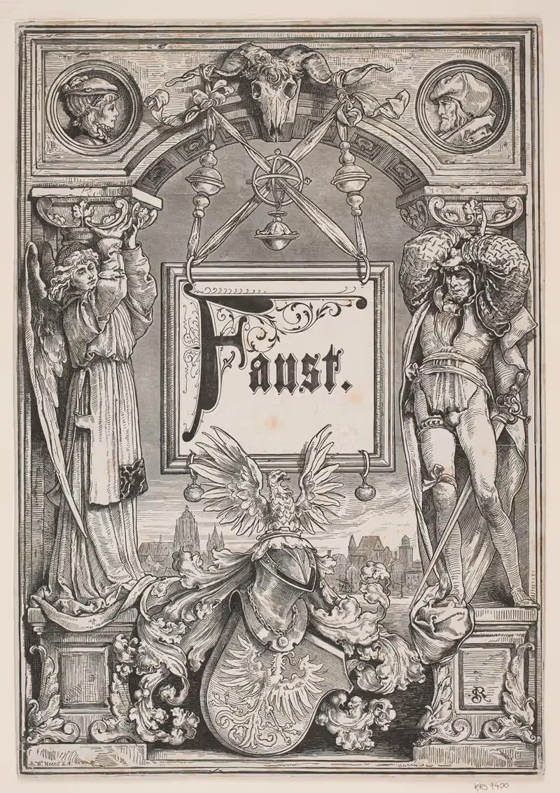 Titelblad og Vignet til en udgave af Faust , München 1884 — André Bork
