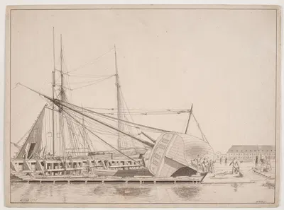 Værftsscene Københavns havn by Антон Мельбе, 1838 — digital art print download