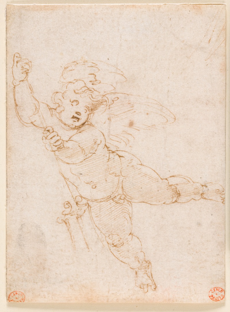Vinget putto med trefork by Battista Franco — digital art print download