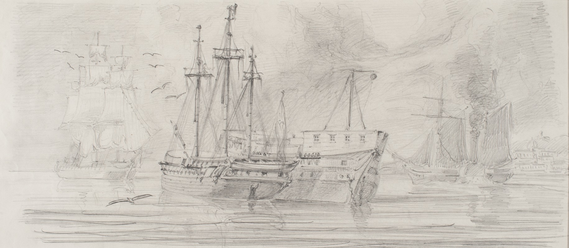 Segelfartyg på redden, Stockholms ström — Bror Jacob Adelborg