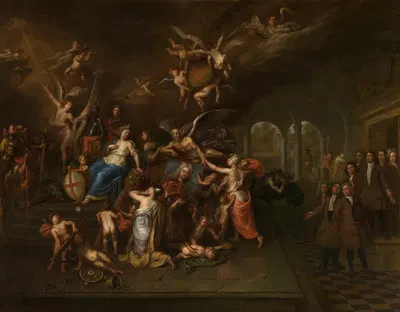 The Guild of the Young Albarest Venerates the Portrait of the Dean Karel de Cordes by Хендрик Говарц, 1713 — digital art…