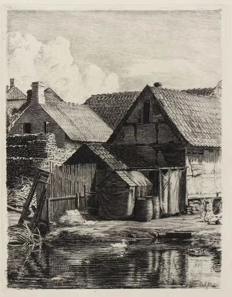 Старые дома из Хеллебэк by Карл Блох, 1887 — digital art print download