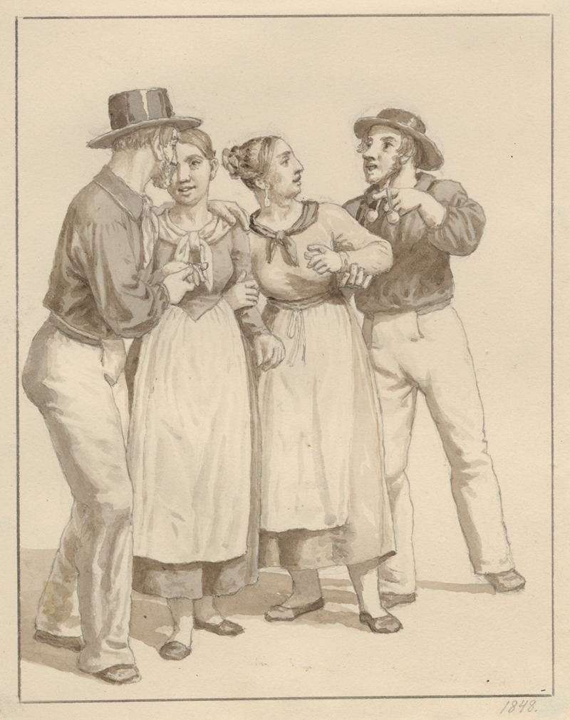 To sømænd gør kur til et par piger — Christoffer Wilhelm Eckersberg