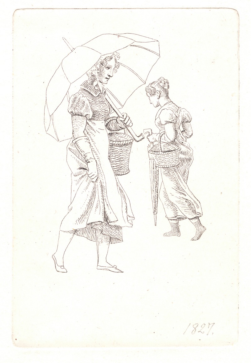To tjenestepiger i regnvejr — Christoffer Wilhelm Eckersberg
