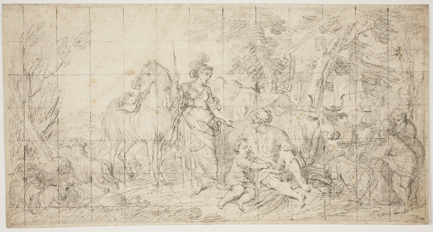 Erminia blandt hyrderne — Domenico Corvi