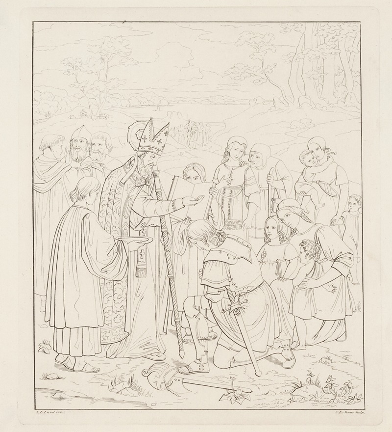 De første danske kristnes dåb by Carl Edvard Sonne, 1826 — digital art print download