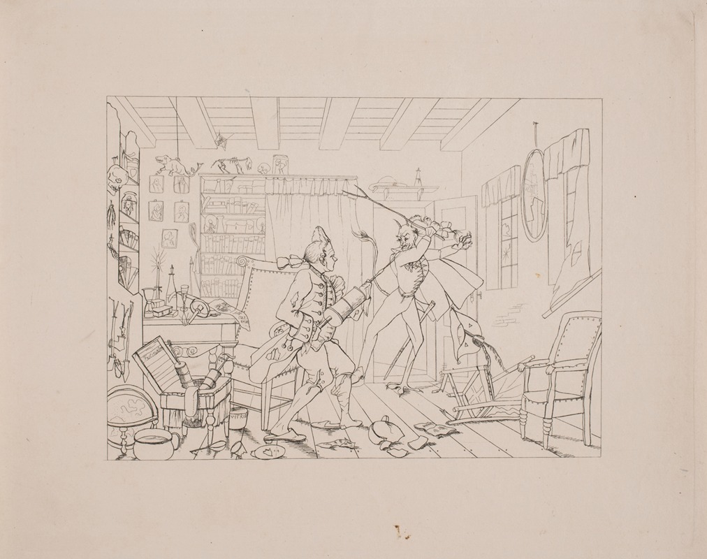 Faust og Mefistofeles, satirisk blad by Emmerik Høegh-Guldberg, 1831 — digital art print download