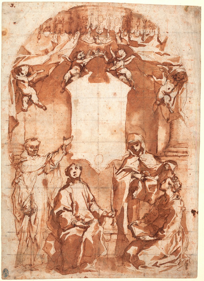 Fire helgener foran et helligt billede by Francesco Vanni — digital art print download