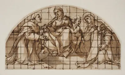 Lunette med Madonna og barn med sankt Frans af Assisi og Katharina af Sienna by Giovanni Battista Ricci — digital art print…