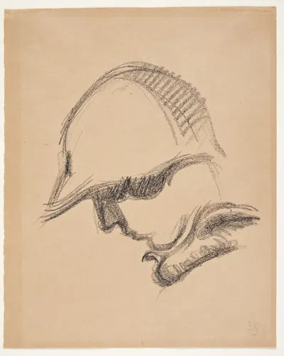 Kvindehoved med kasket i profil mod venstre by Harald Giersing, 1923 — digital art print download