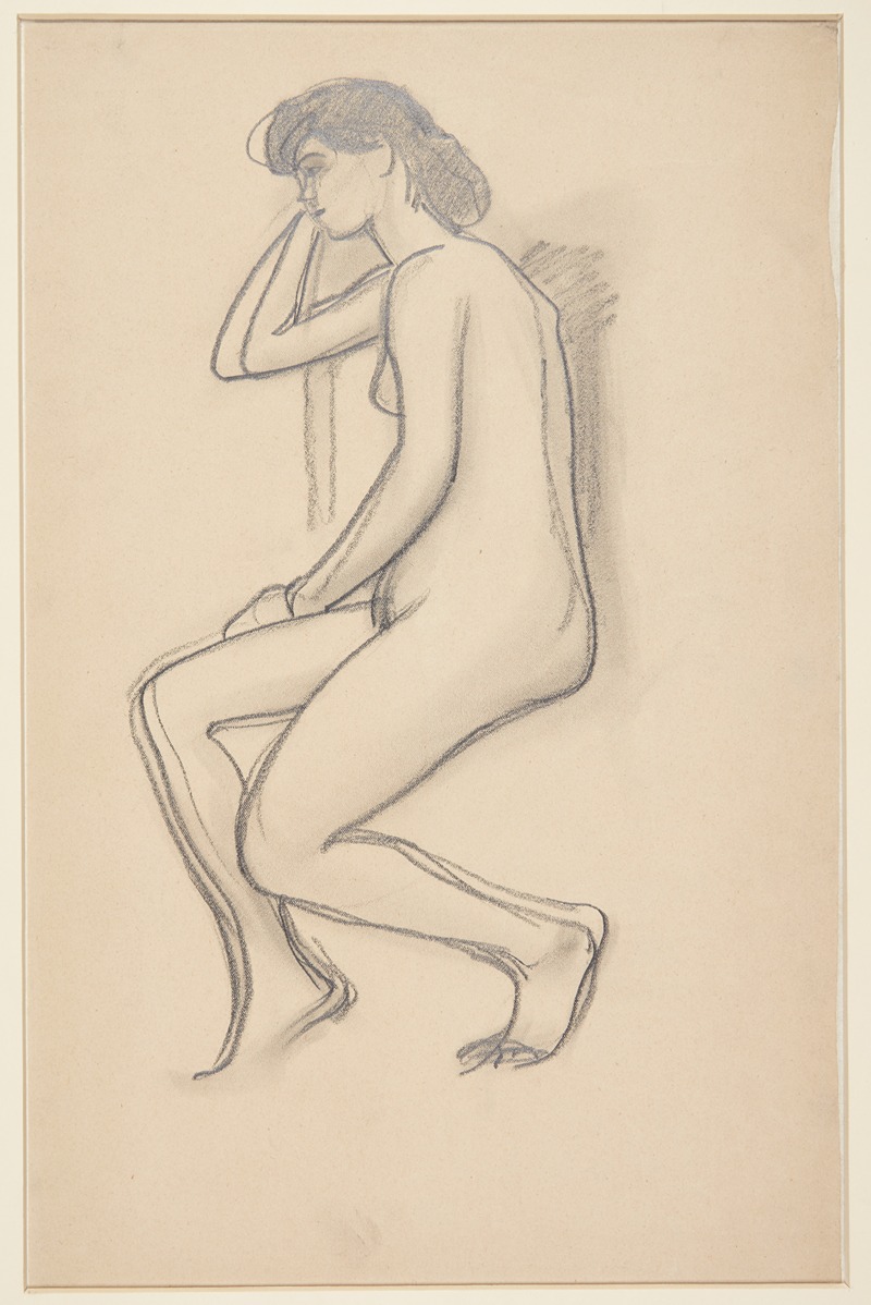 Siddende kvindelig model, set fra siden — Harald Giersing