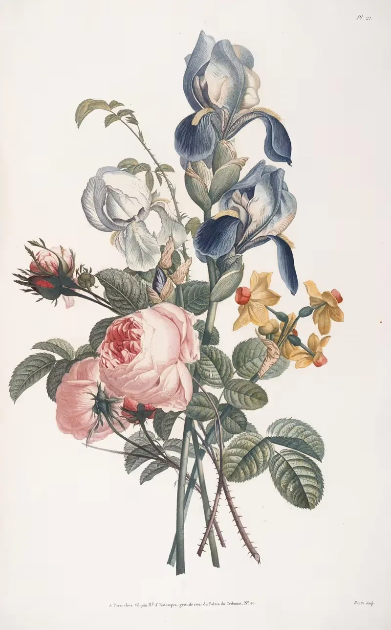 Bouquet d’Iris, Rose, et Narcisse by Jean Louis Prévost, 1805 — digital art print download