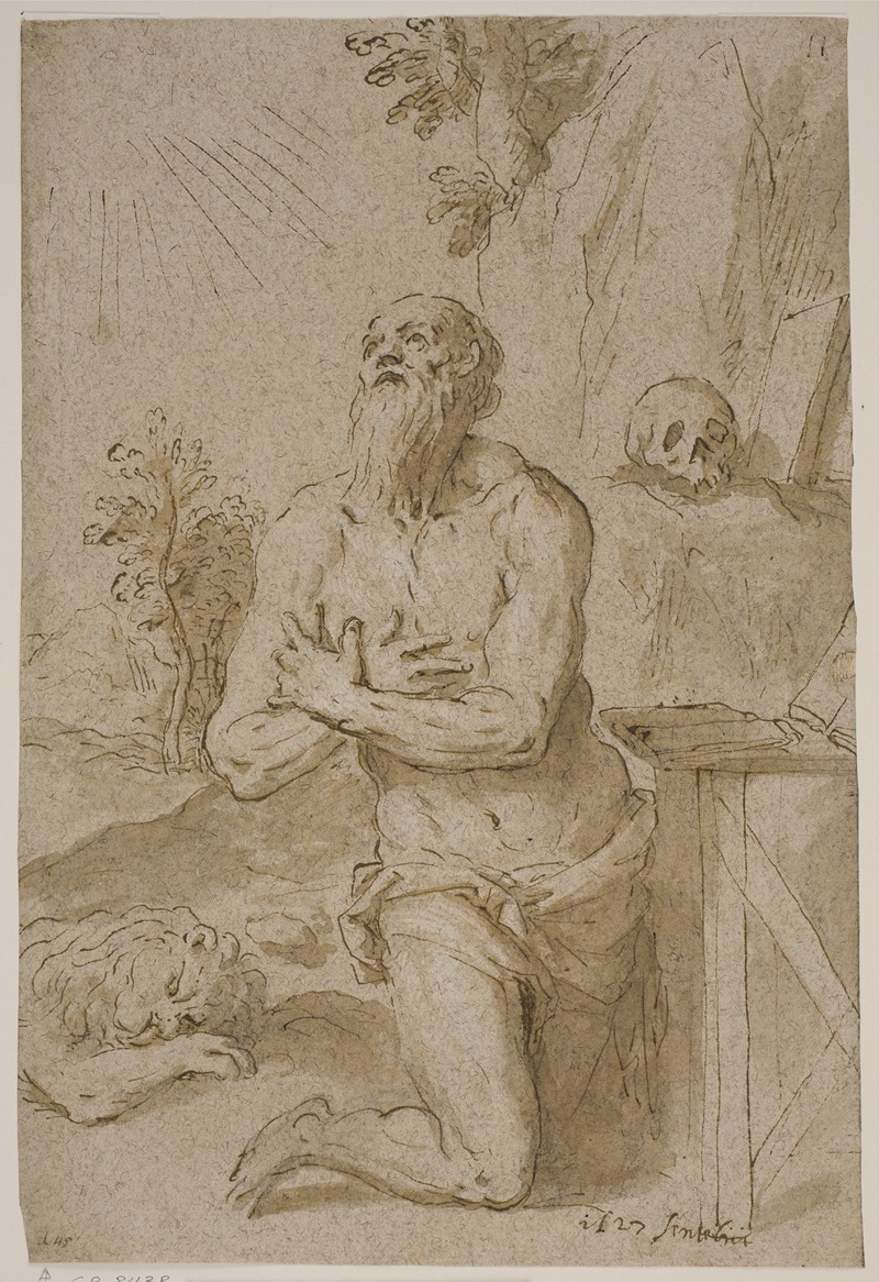 Den hellige Hieronymus i ørkenen by Якопо Пальма юный, 1627 — digital art print download