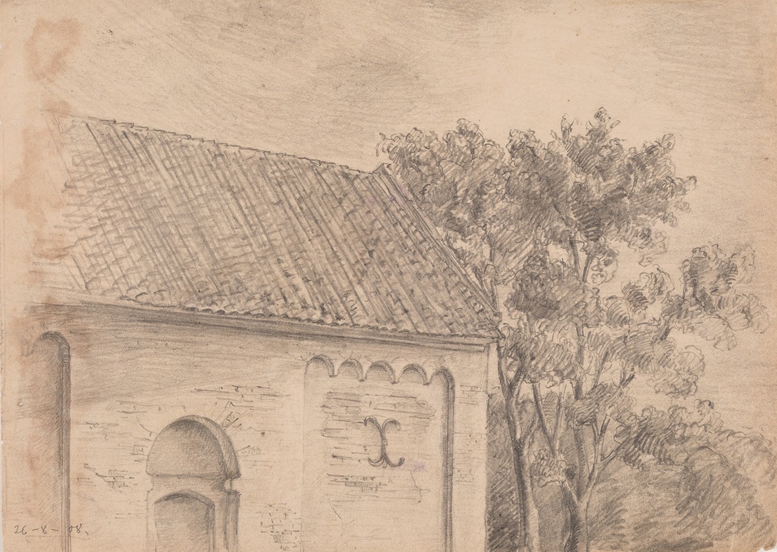 Kirkearkitektur med træer by Йенс Адольф Ерихау, 1908 — digital art print download