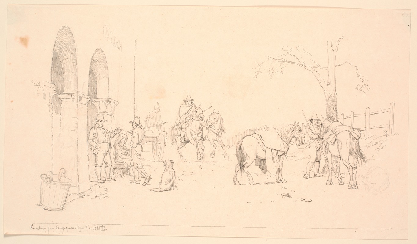 Campagnoler udenfor et osteri by Йохан Томас Лундбю, 1845 — digital art print download