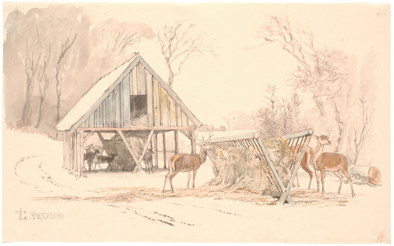 Foderhækkene til vildtet i Dyrehaven by Йохан Томас Лундбю, 1845 — digital art print download