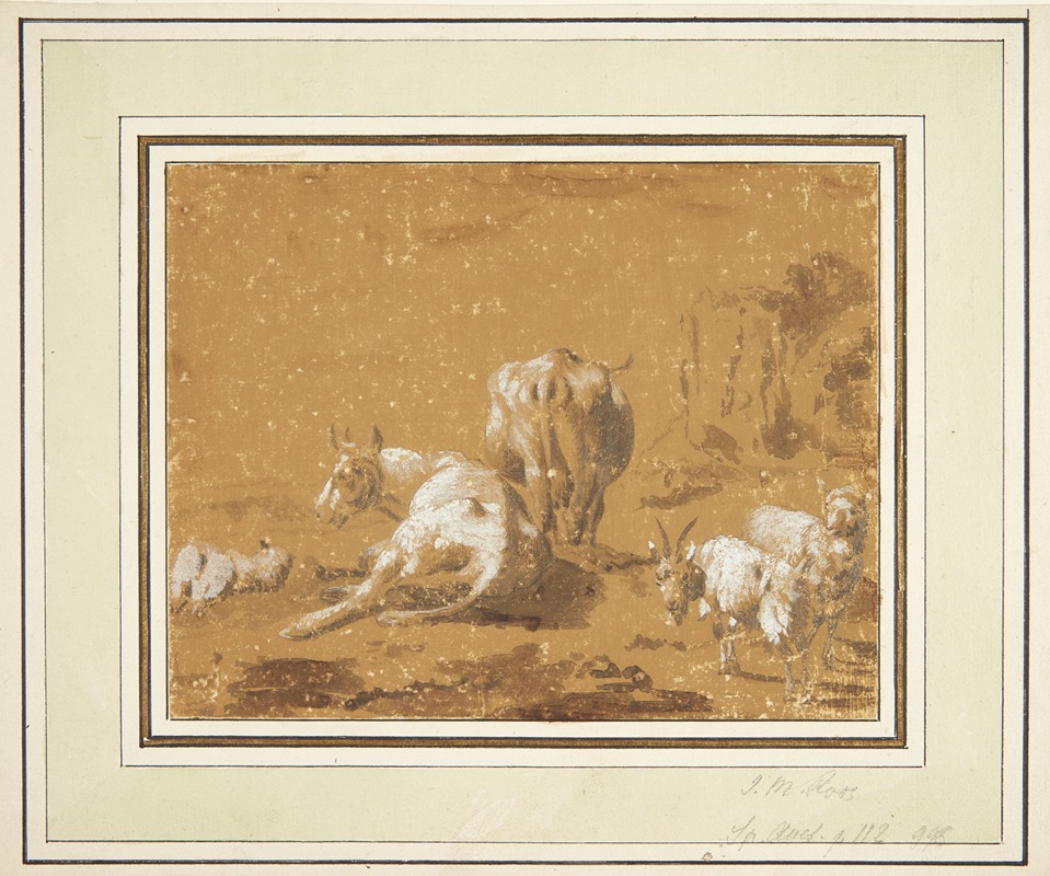 Landskab med køer og geder by Иоганн Мельхиор Роос — digital art print download