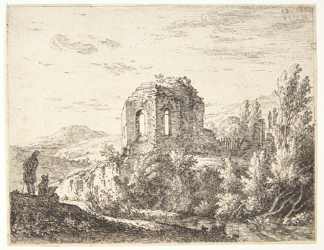 Landskab med tempelruiner by Карел Дуйардин, 1658 — digital art print download
