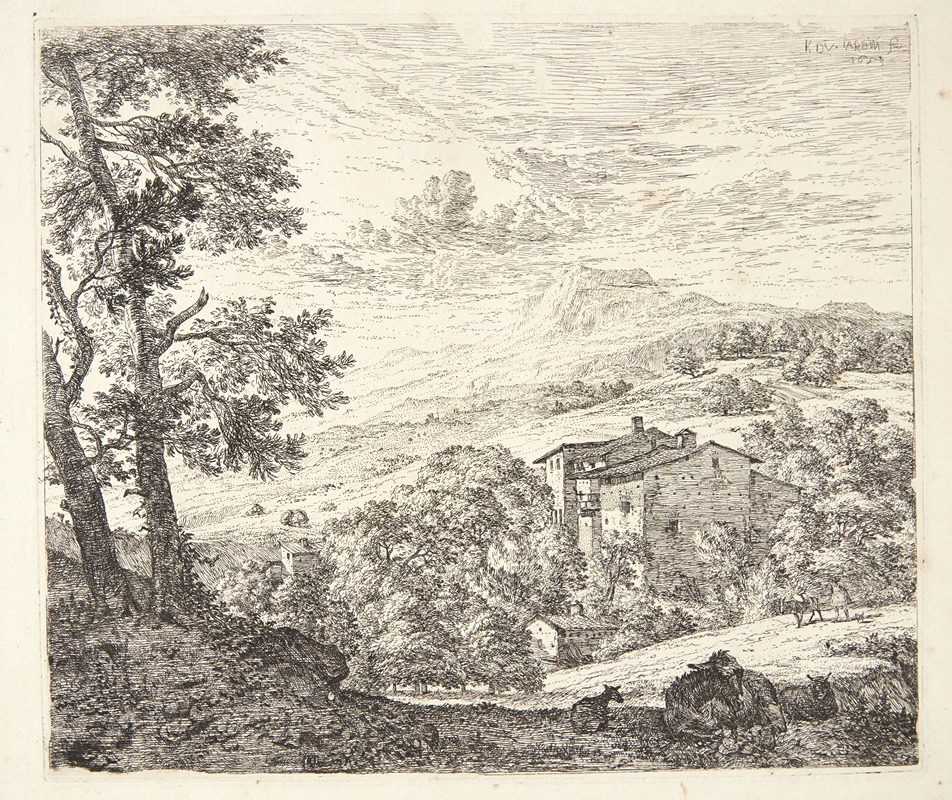 Æsel mellem to får by Карел Дуйардин, 1653 — digital art print download