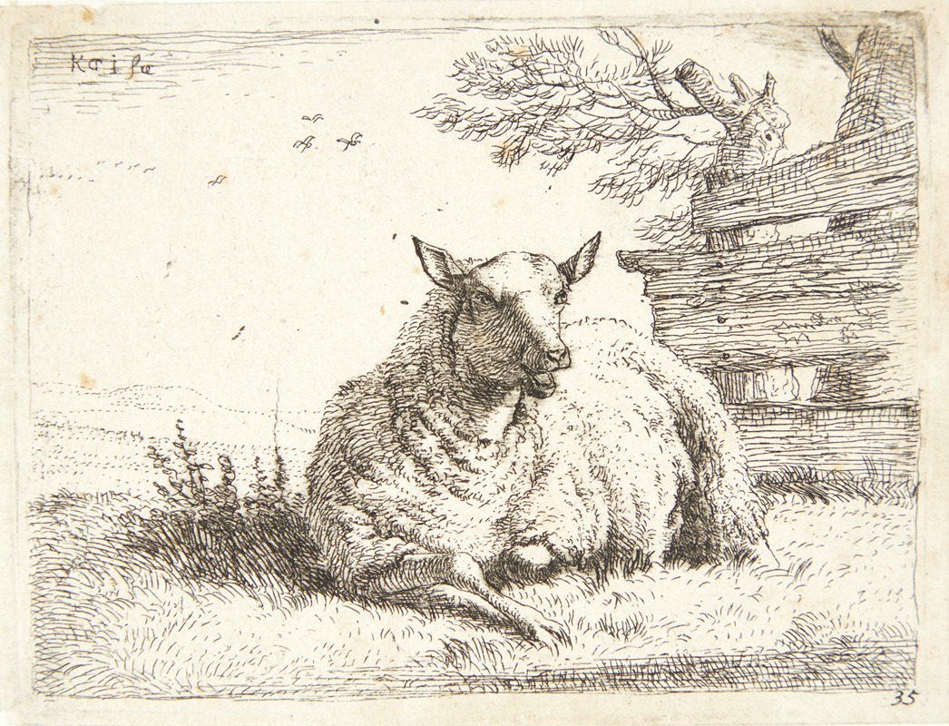 Liggende får nær et trægærde — Karel Dujardin