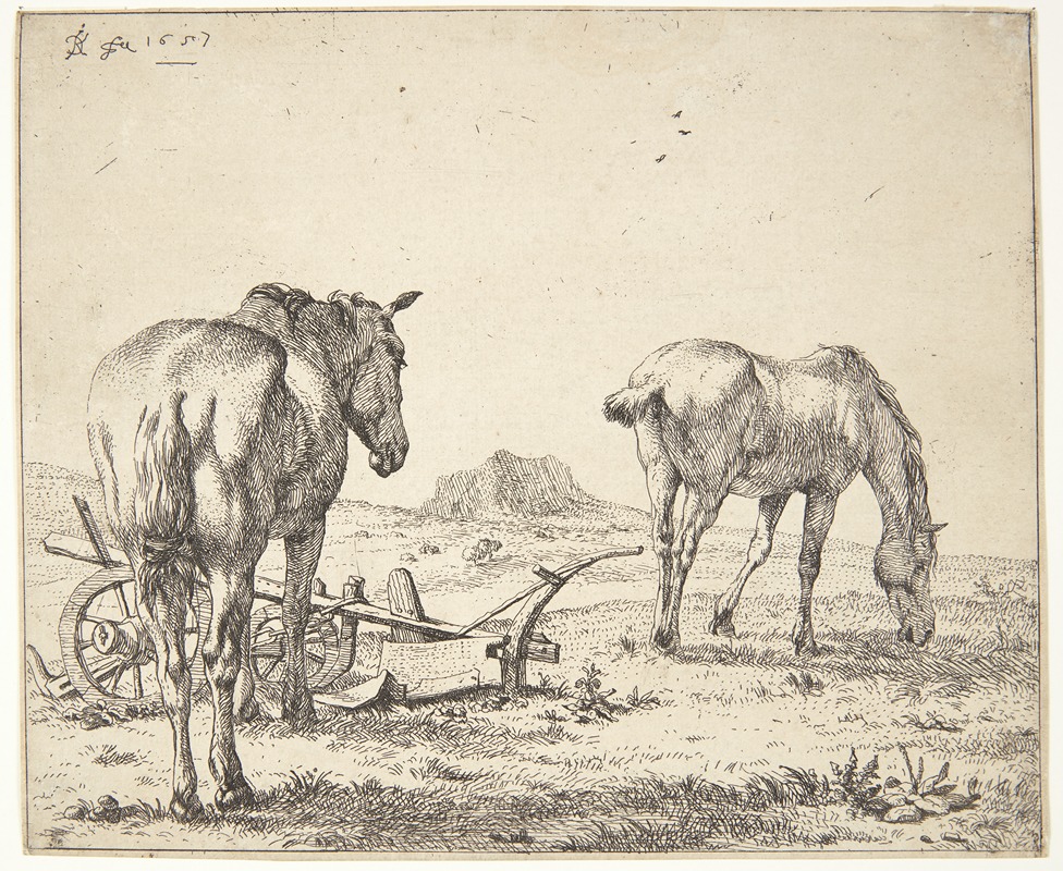To heste og en plov by Карел Дуйардин, 1657 — digital art print download