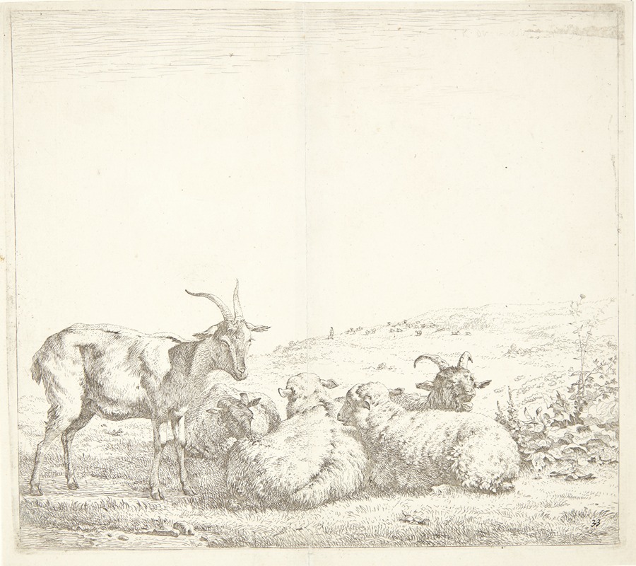 Tre geder og to får by Карел Дуйардин, 1655 — digital art print download