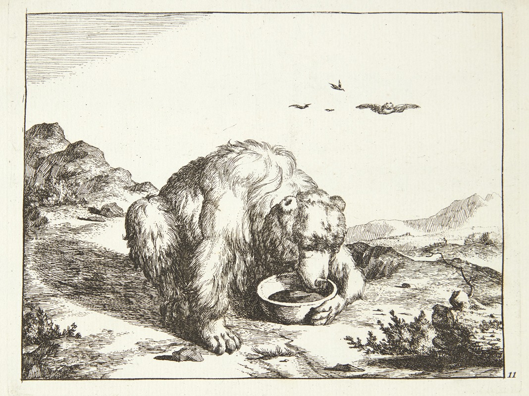 Drikkende bjørn by Marcus de Bye, 1664 — digital art print download