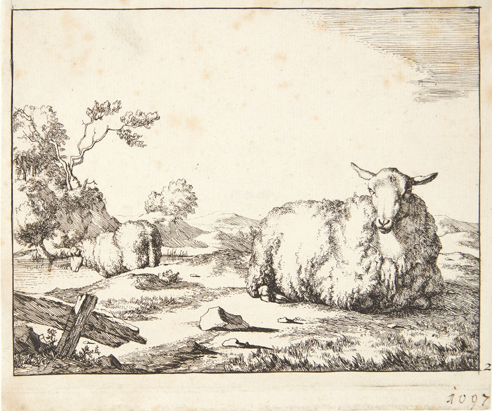 Liggende får by Marcus de Bye, 1664 — digital art print download