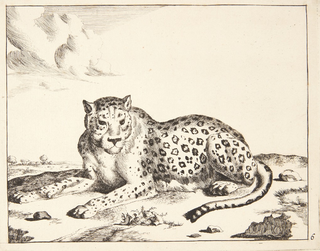 Liggende leopard, vendt mod venstre by Marcus de Bye — digital art print download