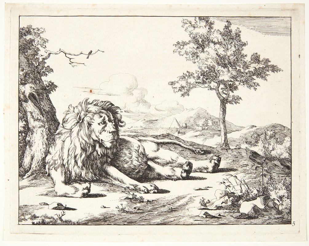 Liggende løve, set forfra by Marcus de Bye, 1664 — digital art print download