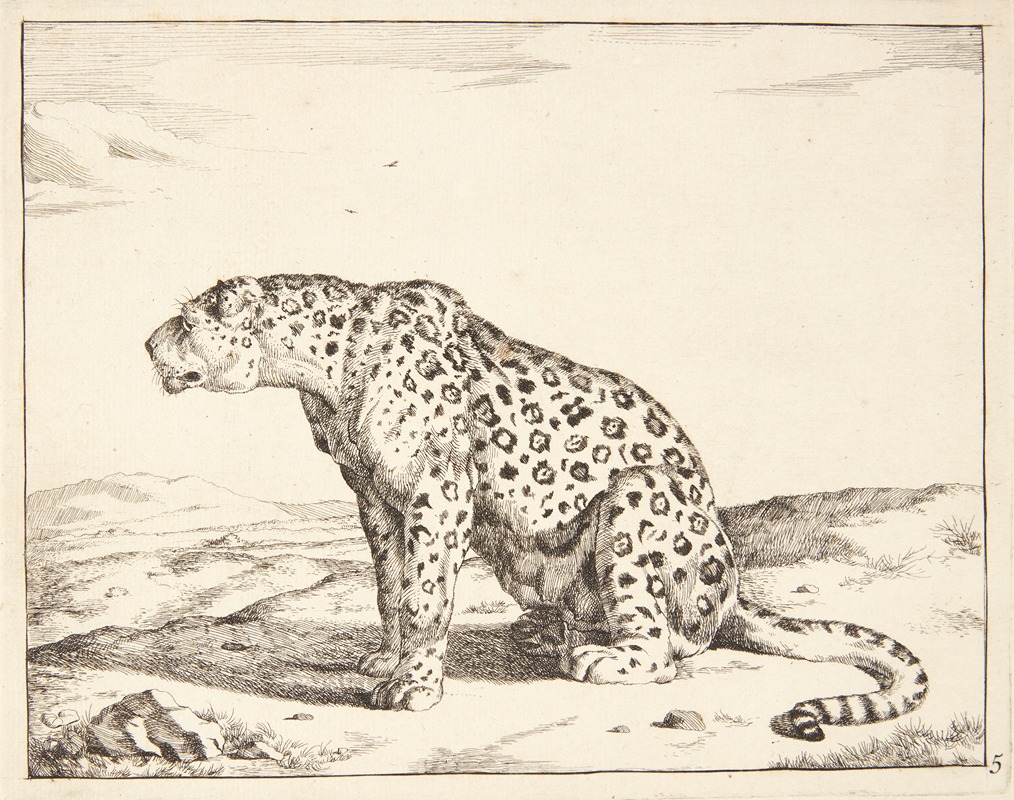 Siddende hunleopard, vendt mod venstre by Marcus de Bye — digital art print download